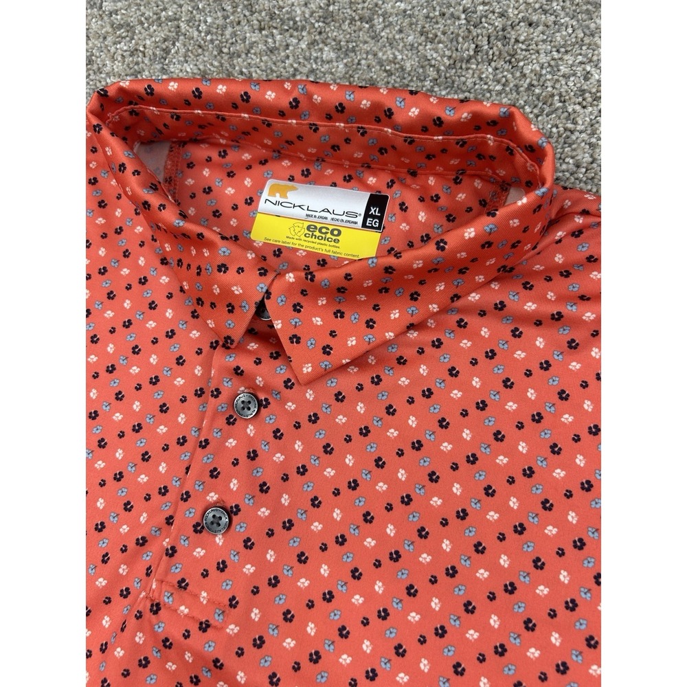 Jack Nicklaus Eco Choice Golf Polo XL Orange Floral Print Performance  #0167